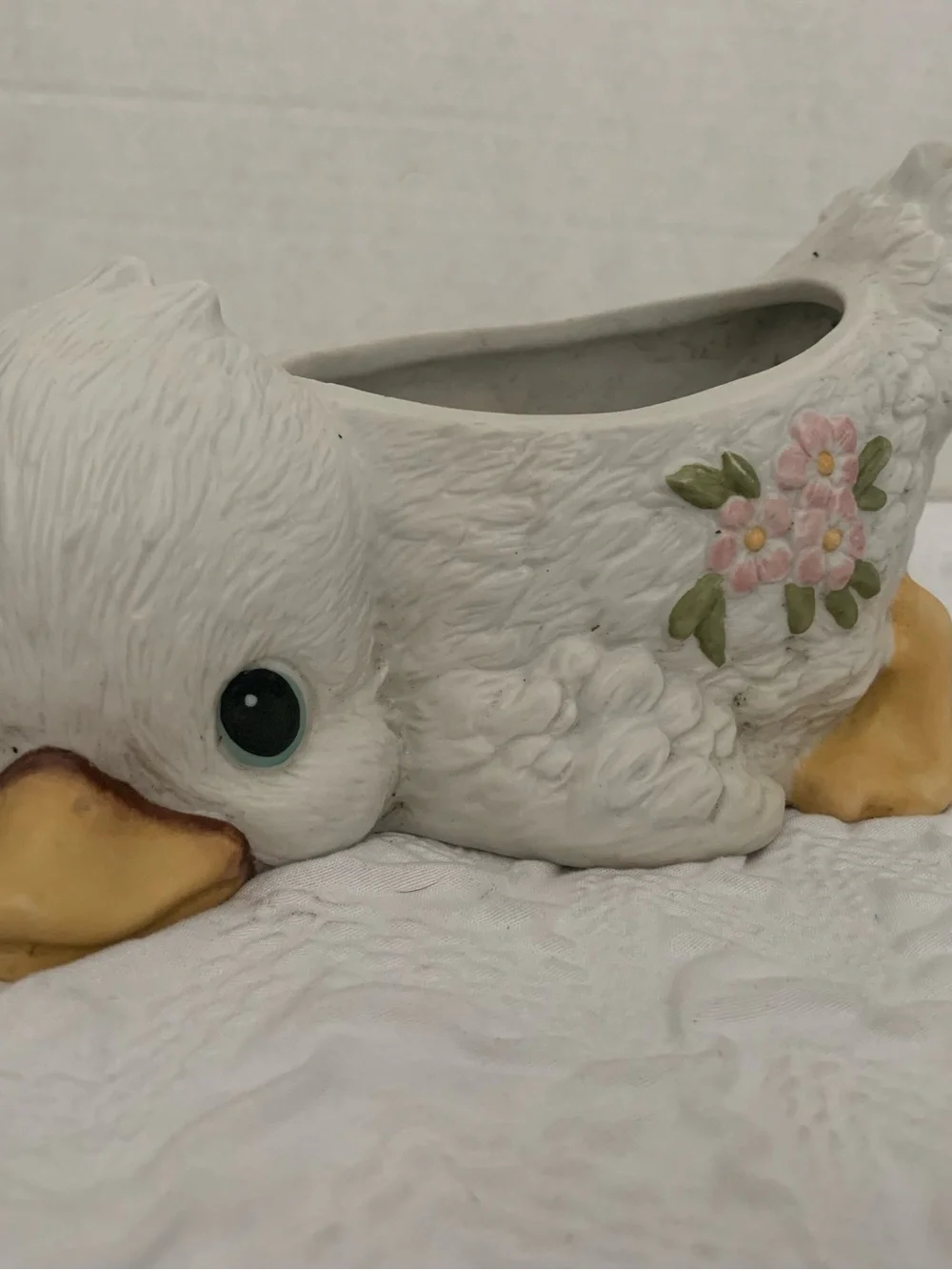 Vintage 60's-70's~Porcelain Duck Planter~Florals, Tail In Air~Made in Mexico MCM